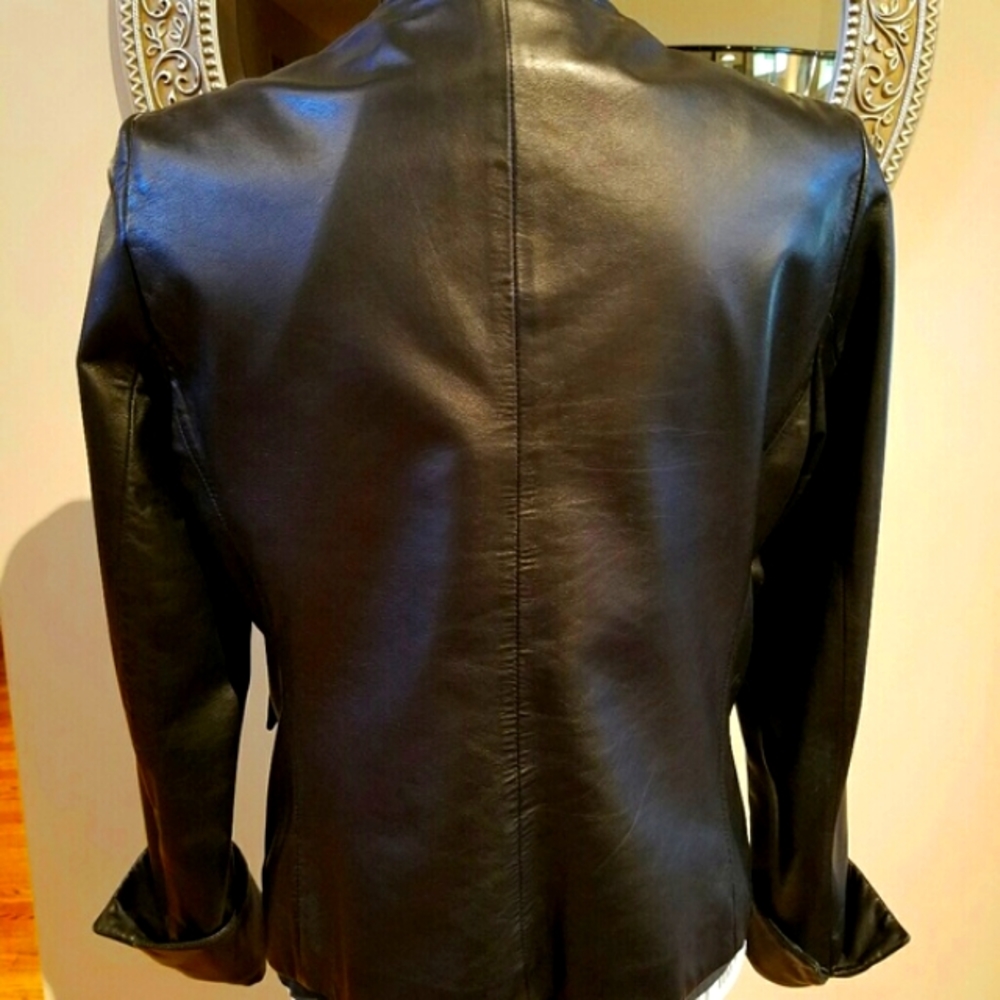 Calvin Klein Supple Black Leather Jacket Blazer with Pockets - Picture 2 of 8